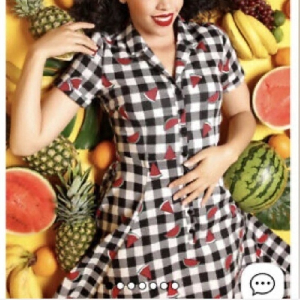 Collectif London Gingham Watermelon Print Fit and Flare Rockabilly Retro
